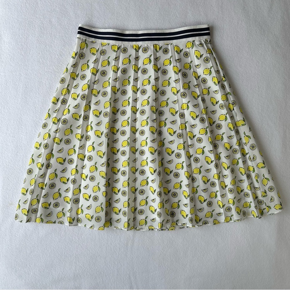 J.Crew Lemon Pattern Pleated Skirt Preppy Summer White Lined Women’s Size 00